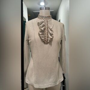 Vintage Alsada Elegant Silver Long Sleeve Blouse